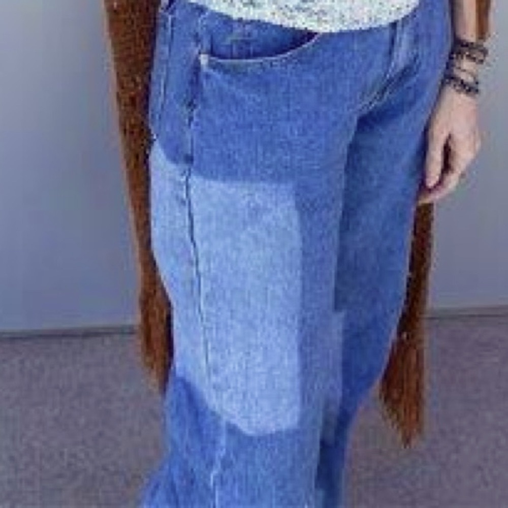 Pretty Little Thing Color Block Wide Leg High Rise Denim Jean - Picture 3 of 7